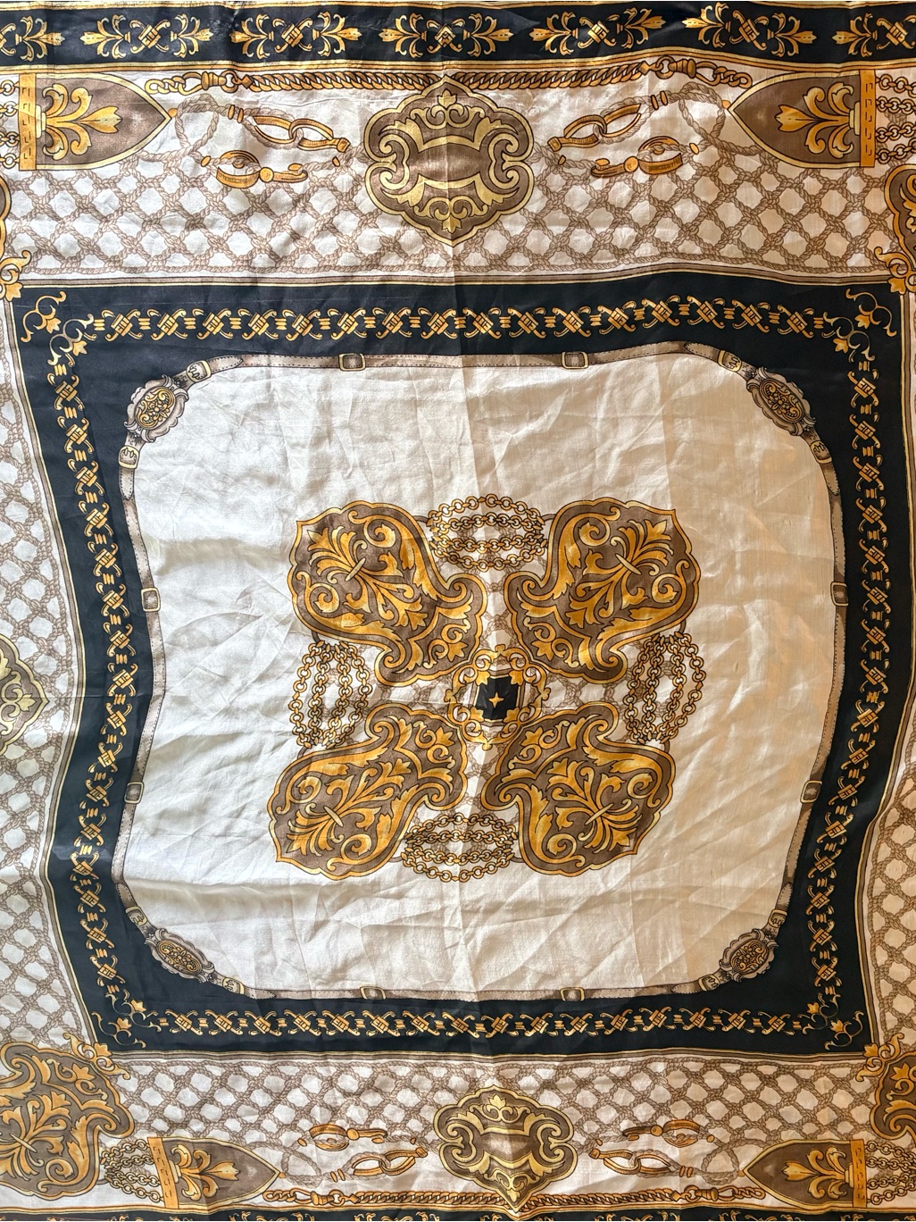 Vintage Bijoux Terner Gold Black And White 100 Silk Scarf